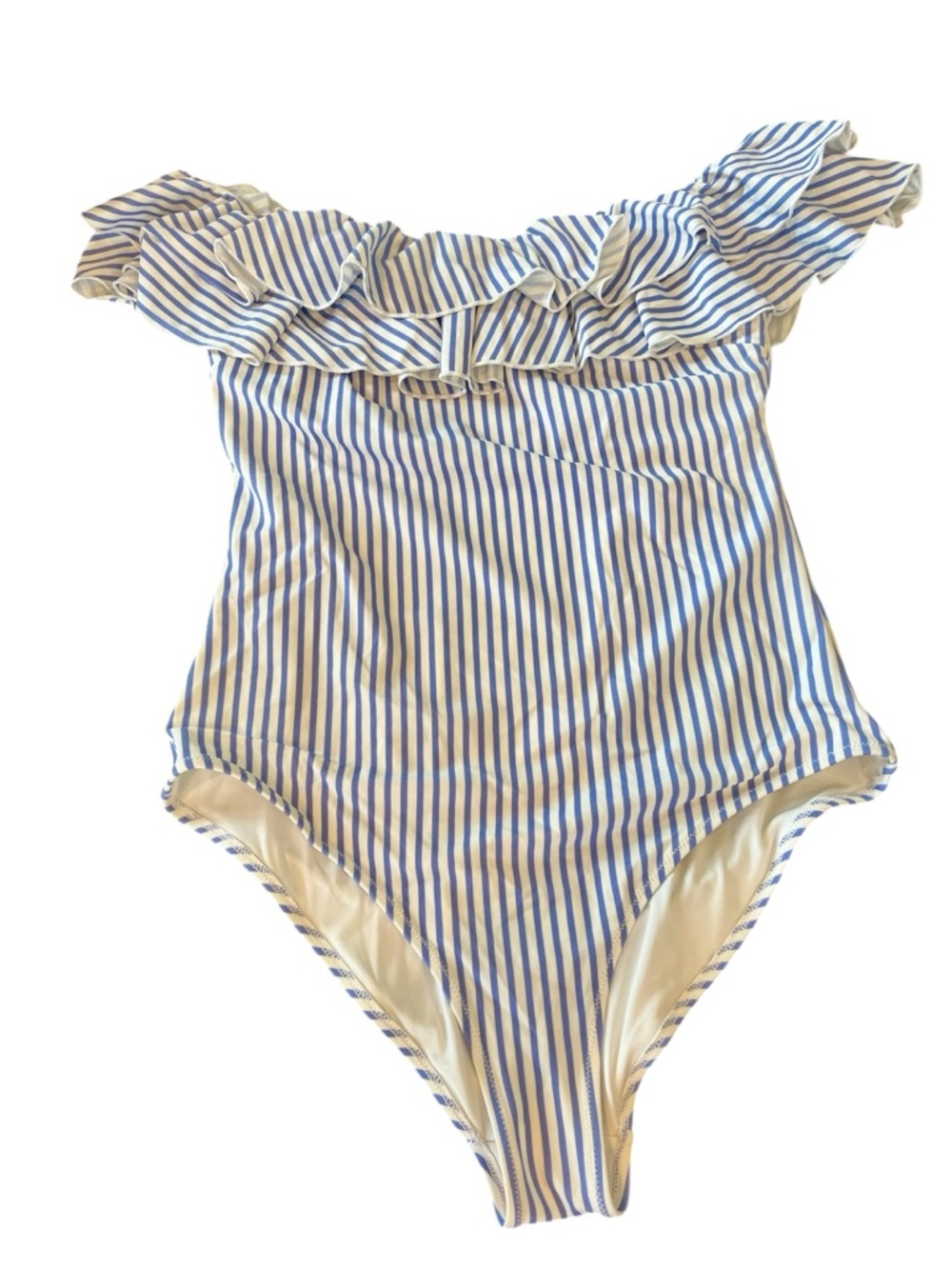 H&M Blue & White Striped Off-Shoulder One-Piece size medium